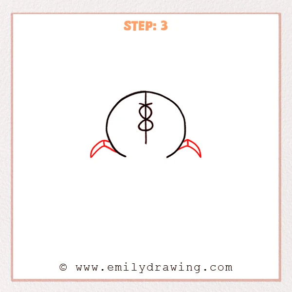 how to draw a black widow - Step 3: Two curved side legs appear, one on each side of the black widow’s abdomen.